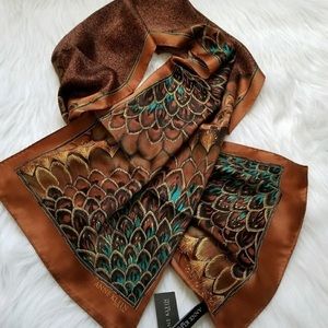 NWT Anne Klein peacock silk scarf long brown teal